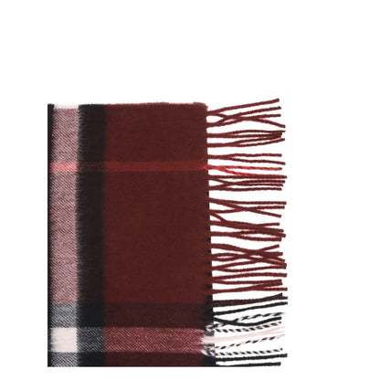 Luxury Burberry Red Cashmere Scarf with fringed ends, check pattern, and ultra-soft finish, perfect for AW25 season elegance.