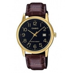 CASIO COLLECTION Mod. DATE GOLD. LEATHER - BLACK WATCHES