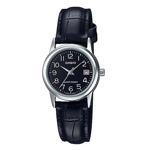 CASIO COLLECTION Mod. LADY DATE SILVER. LEATHER - BLACK
