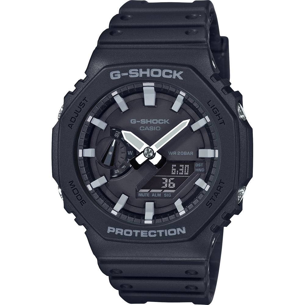 CASIO G-SHOCK Mod. OAK Black wristwatch, water resistant 20 ATM, carbon & resin case, resin strap, quartz movement, multifunction dial.