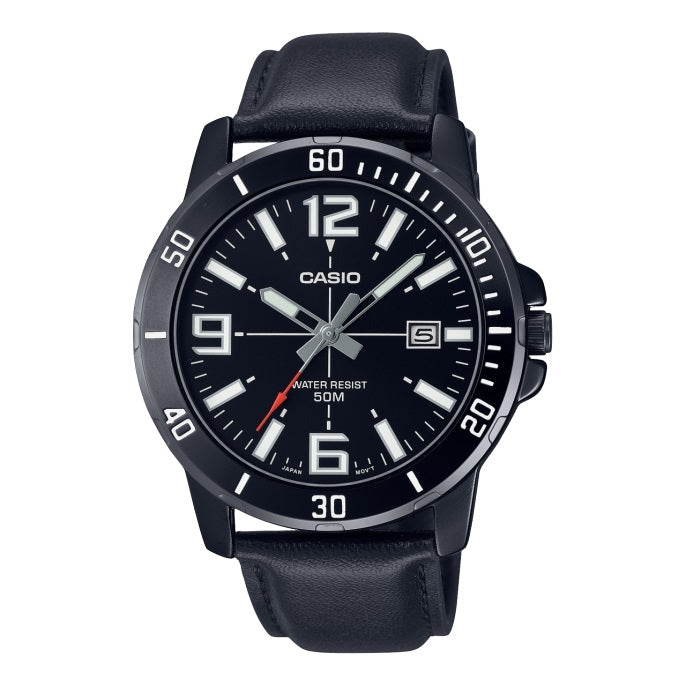CASIO SPORT COLLECTION Mod. DIVER 50M LEATHER - FULL BLACK WATCHES