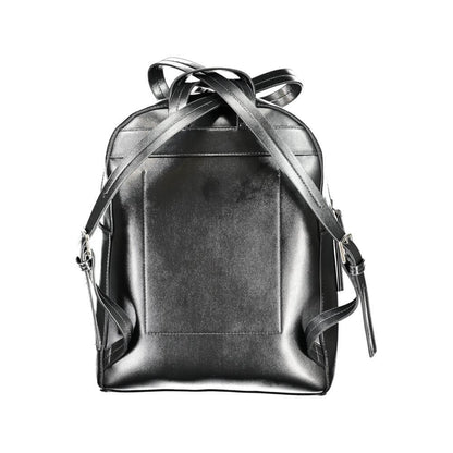 Calvin Klein Black Polyester Backpack with adjustable straps and zip closure, featuring logo and recycled materials for eco-friendly style.
