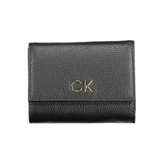 Calvin Klein Black Polyethylene Women Wallet with RFID blocking and secure zip closure.
