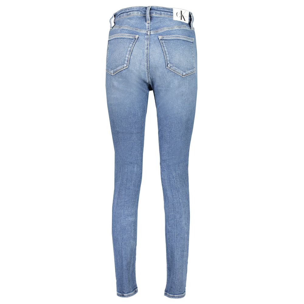 Back view of Calvin Klein Blue Cotton Women Jeans with high-rise skinny fit and five pockets.
