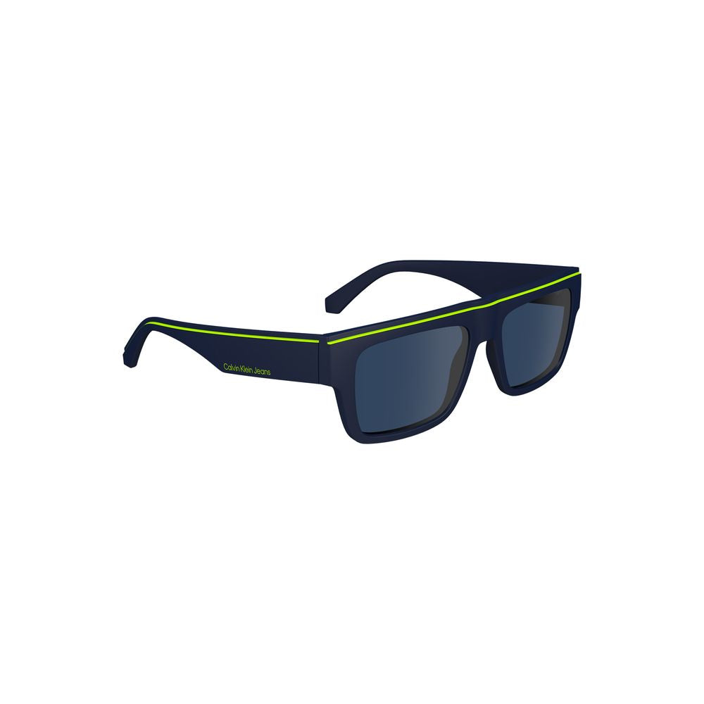 Calvin Klein Blue Plastic Men Sunglasses with modern rectangular design and injected plastic frame for stylish look.