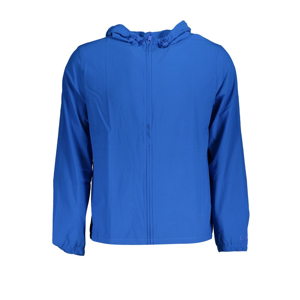 Calvin Klein Blue Polyester Men's Sport Jacket with hood and pockets, showcasing sleek design and functionality for modern men.