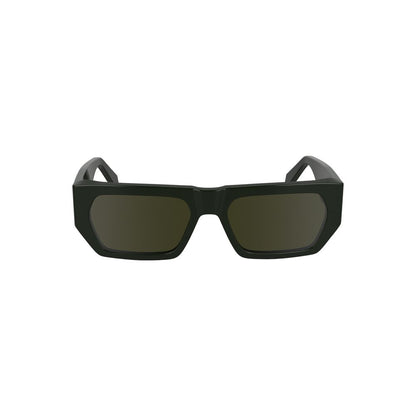Calvin Klein "Green Acetate Men Sunglasses" with sleek rectangular design and green-tinted lenses, showcasing modern elegance and iconic style.