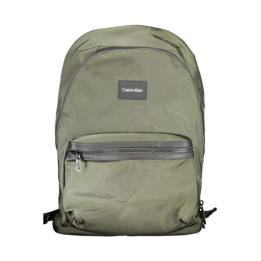 Calvin Klein Green Polyester Backpack with zip closure and external pocket, made of 95% recycled material.
