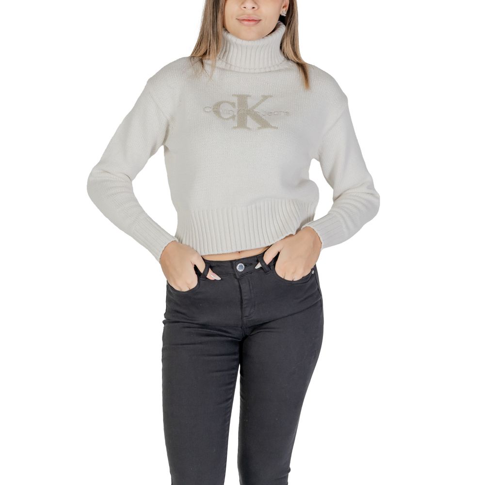 Calvin Klein Jeans Cream Cotton Turtleneck