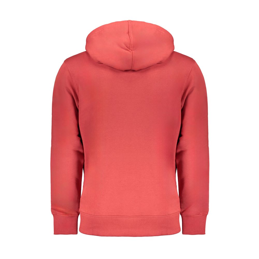 Back view of Calvin Klein Red Cotton Sweatshirt, long-sleeved hoodie with logo, made of 50% regenerative cotton.