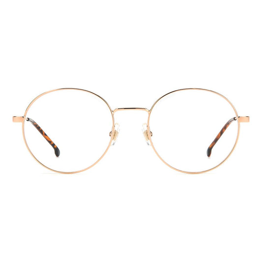 Carrera Gold Stainless Steel Frames unisex glasses with round lenses, gold copper color, and stainless steel material, measures 52/20/145mm.