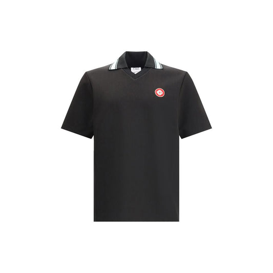 Casablanca Black Viscose Polo Shirt with logo patch on chest, featuring short sleeves and interlock fabric for soft, durable texture.