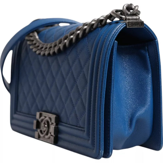 Chanel Chanel Blue Lambskin Double Chain Leather Medium Shoulder Bag CHA182 1728,Blue,Chanel,Crossbody Bags - Women - Bags,Preloved,Shoulder Bags - Women - Bags,Women