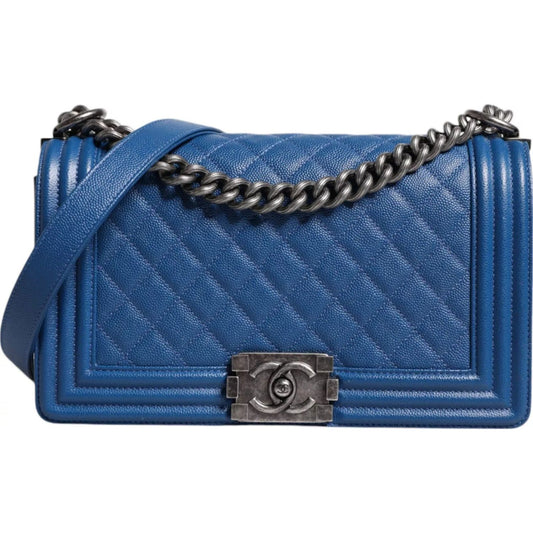 Chanel Chanel Blue Lambskin Double Chain Leather Medium Shoulder Bag CHA182 1728,Blue,Chanel,Crossbody Bags - Women - Bags,Preloved,Shoulder Bags - Women - Bags,Women