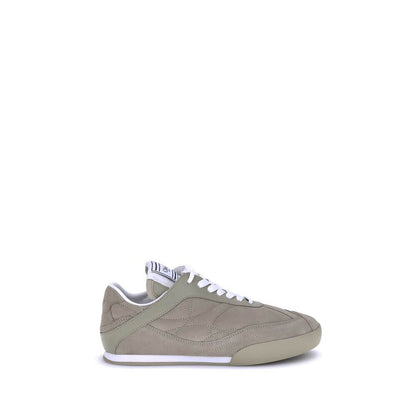 Chloé Beige Calf Leather Bos Taurus Low Top Sneakers with suede details and lace-up closure, side view on white background.