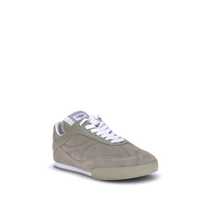 Chloé Beige Calf Leather Bos Taurus Low Top Sneakers with suede details and paneled design.