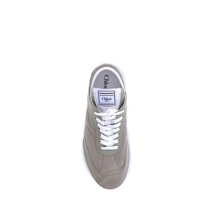 Chloé Beige Calf Leather Bos Taurus Low Top Sneakers, top view, showing suede details and lace-up closure for comfort and luxury.