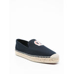 Christian Louboutin Mooncrest espadrilles dark blue with embroidered logo on espadrille sole, slip-on style with flat sole.