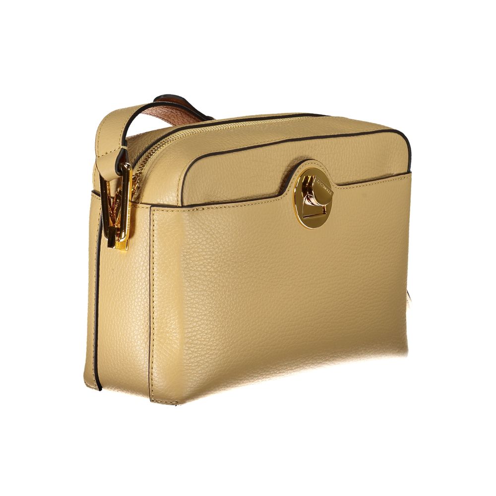 Coccinelle Beige Leather Handbag with adjustable shoulder strap, two external and internal pockets, zipper and swivel closure, logo detail.