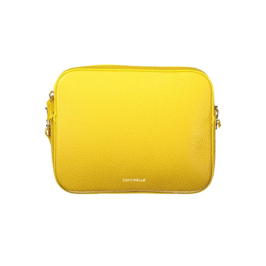 Coccinelle Yellow Leather Women Handbag with adjustable strap, showcasing vibrant color and elegant design.