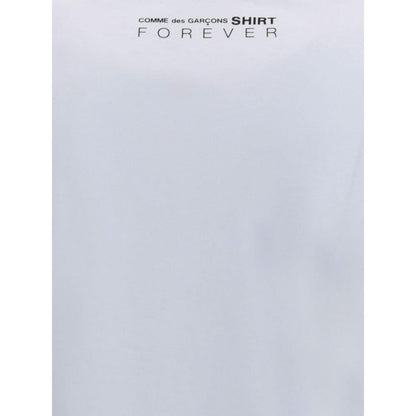 Comme Des Garçons White Cotton Long Sleeve T-Shirt with back logo print, emphasizing comfort and style for AW25.