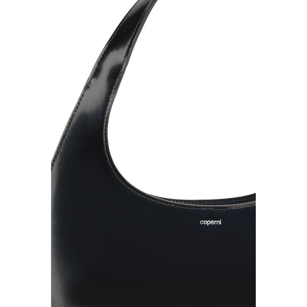 Coperni Black Leather Swipe Baguette Shoulder Bag detail showing smooth matte leather finish