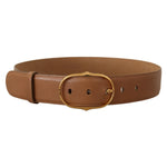 Costume National Brown Leather Gold Metal Oval Buckle Belt