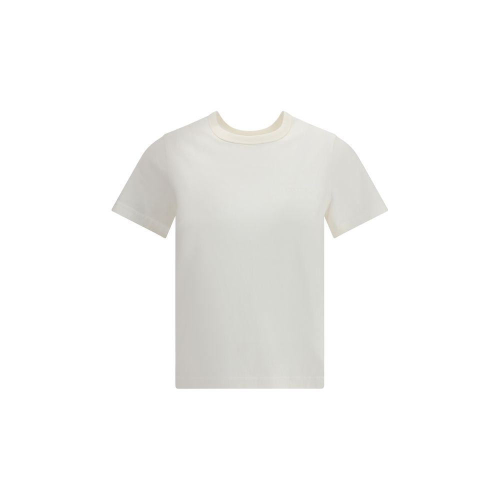 Courrèges White Cotton T-Shirt with ribbed crew neck and embroidered logo, featuring a slim fit and soft cotton fabric for AW25 season.