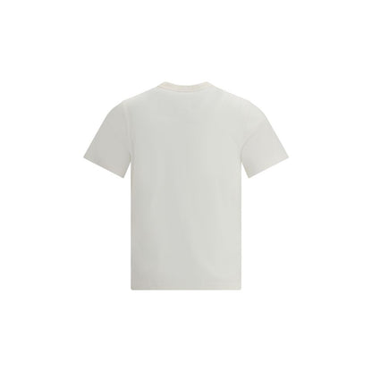 Back view of Courrèges White Cotton T-Shirt with ribbed crew neck and embroidered logo, perfect for contemporary style.