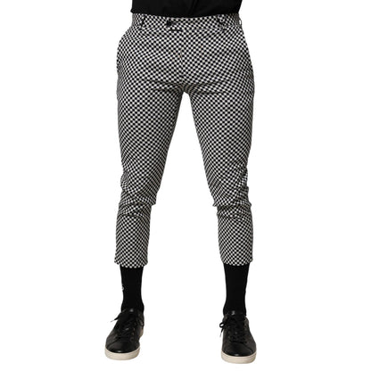 Daniele Alessandrini Black White Checkered Men Cropped Pants