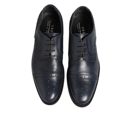 Daniele Alessandrini Blue Leather Wingtip Lace-up Formal Derby Shoes