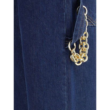 Darkpark Blue Cotton Jeans Denim with gold chain appliqué detail on pocket, highlighting contemporary urban design.