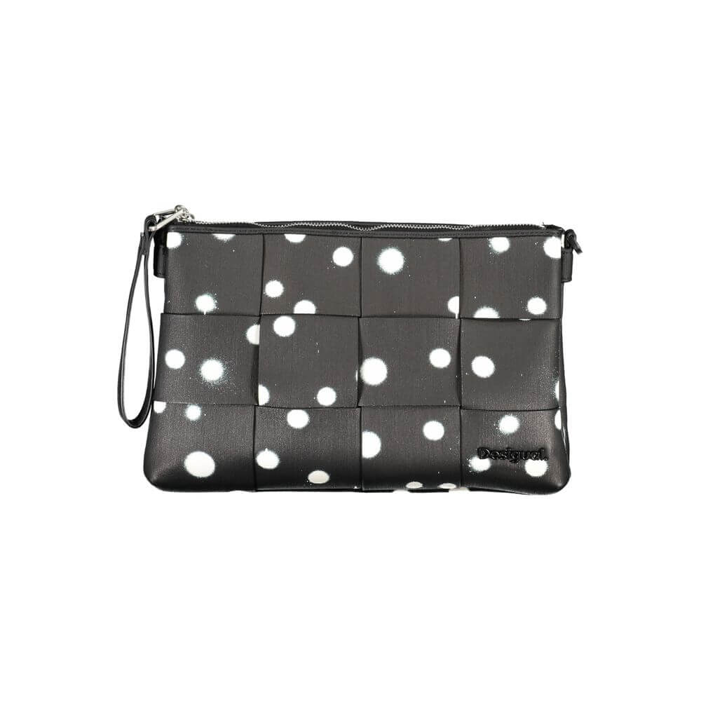 Desigual Black Polyethylene Handbag with polka dots, removable chain and adjustable strap, 2 compartments, logo, contrast details.