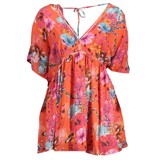 Desigual Red Viscose Women Dress with floral pattern and V-neckline, perfect for a bold fashion statement.