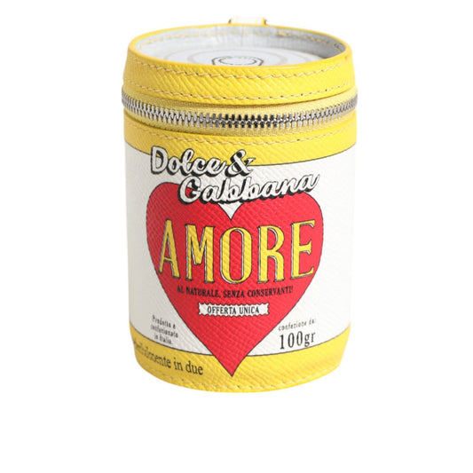Dolce & Gabbana Amore Leather Multicolor Bag Charm Coin Case Keychain Keyring featuring red and yellow heart design.