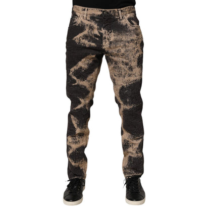 Dolce & Gabbana Beige Black Corduroy Tie-Dye Cotton Blend Pants
