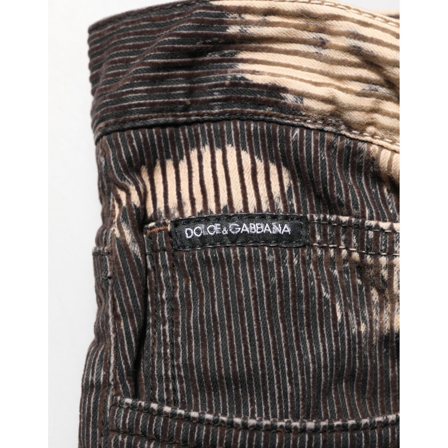 Dolce & Gabbana Beige Black Corduroy Tie-Dye Cotton Blend Pants