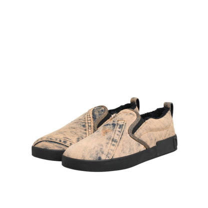 Dolce & Gabbana Beige Cotton Low Top Slip On Sneakers Shoes