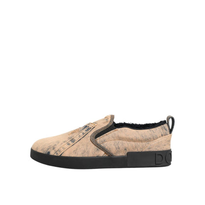 Dolce & Gabbana Beige Cotton Low Top Slip On Sneakers Shoes
