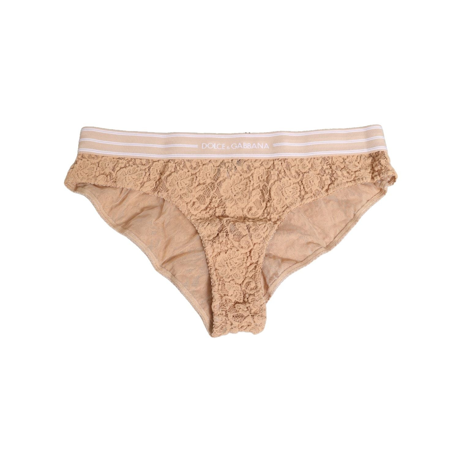 Dolce & Gabbana Beige Lace Nylon High Waist Panty Underwear