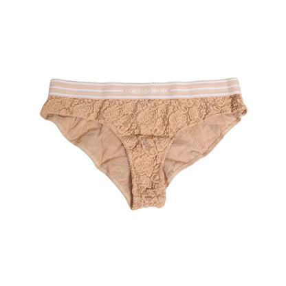 Dolce & Gabbana Beige Lace Nylon High Waist Panty Underwear