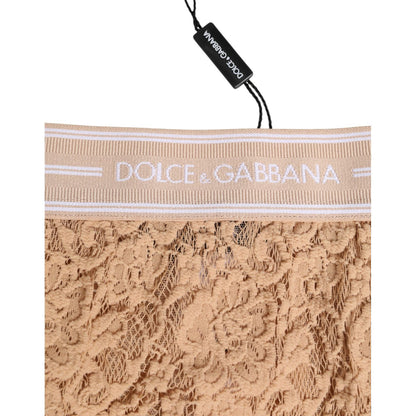 Dolce & Gabbana Beige Lace Nylon High Waist Panty Underwear
