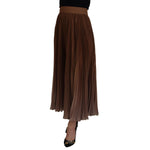Dolce & Gabbana Beige Longuette Plisse Chiffon Midi Skirt, pleated high waist, elegant autumn colors, zipper back closure, made in Italy.