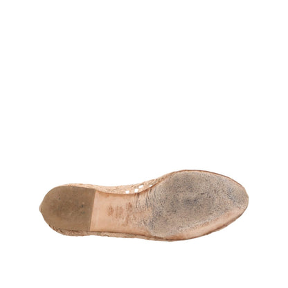 Dolce & Gabbana Beige Taormina Lace Crystals Flats Shoes