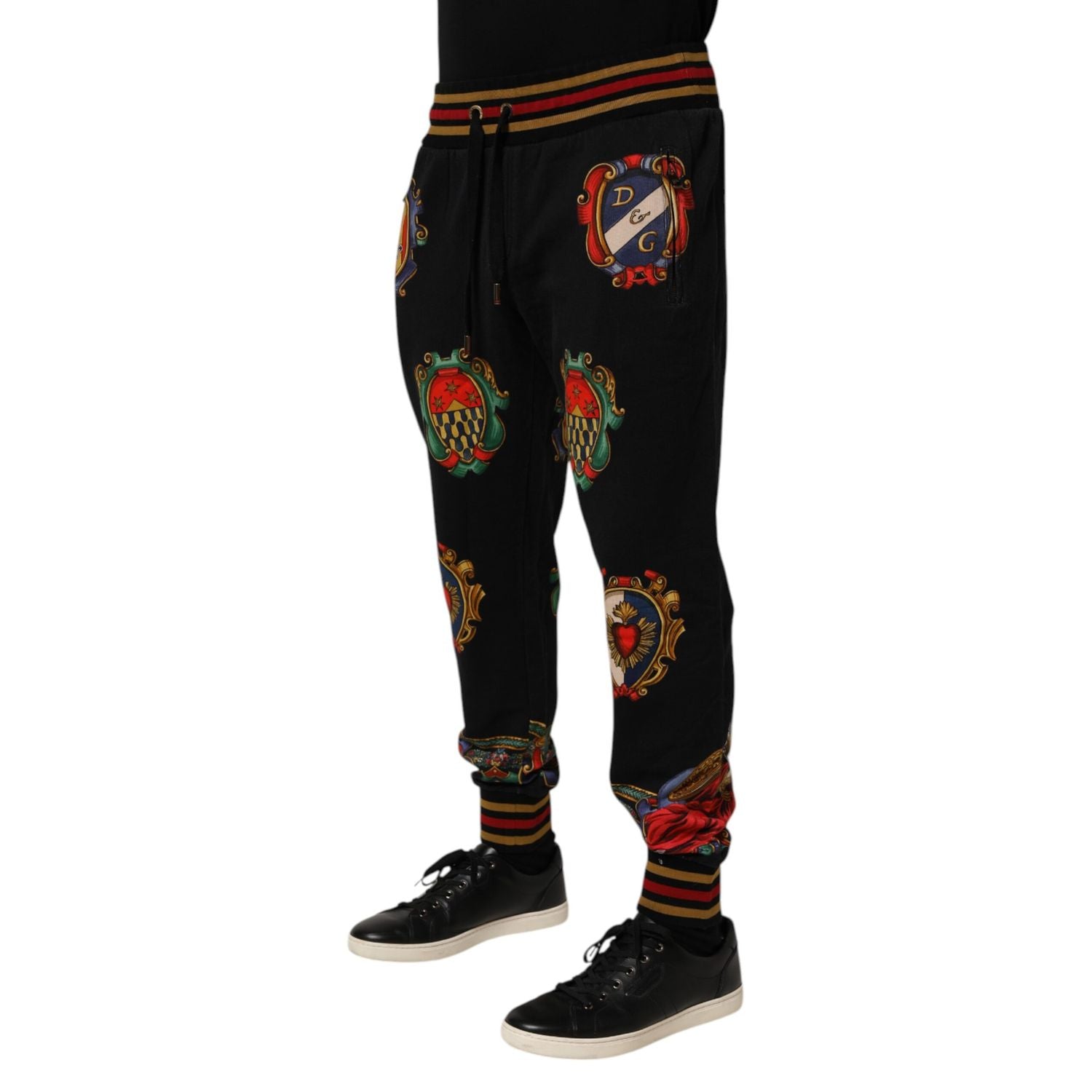 Dolce & Gabbana Black Baroque Crest Logo Men Trackpants Pants