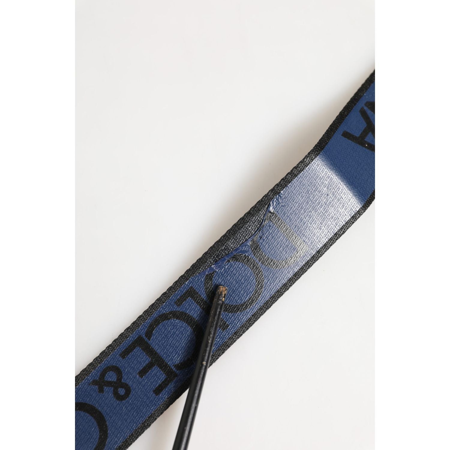 Dolce & Gabbana Black Blue DG Logo Silver Metal Buckle Belt