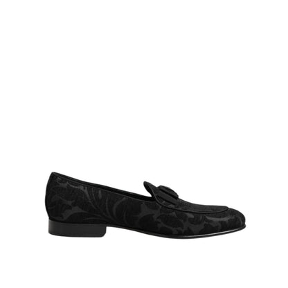 Dolce & Gabbana Black Brocade Crown Loafers Dress Shoes