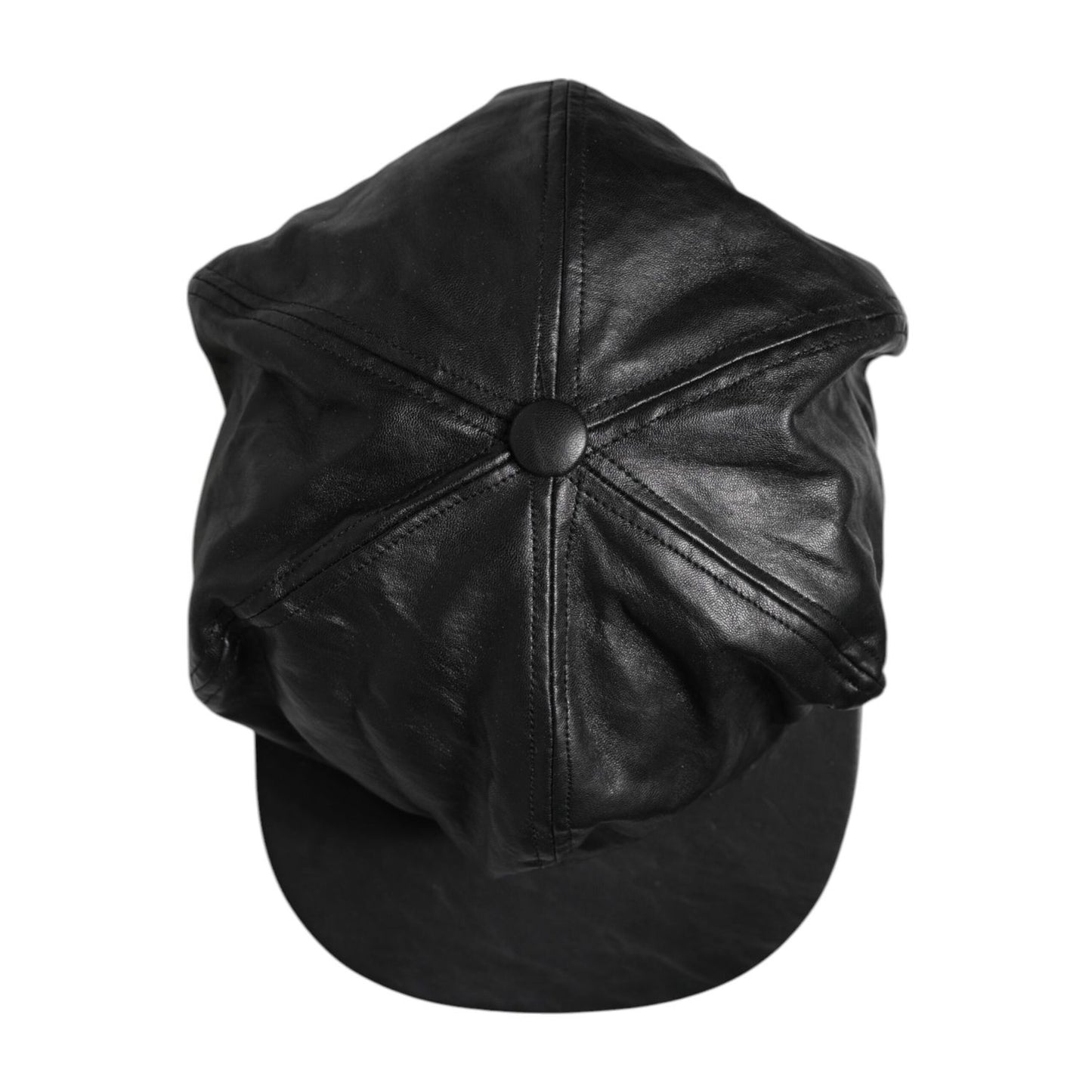 Dolce & Gabbana Black Calf Newsboy Capello Cabbie Hat leather with minor scratches, elegant Italian craftsmanship.