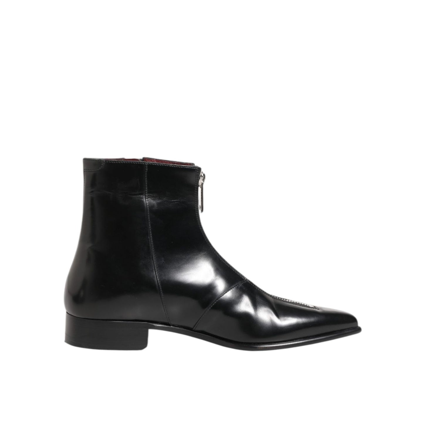 Dolce & Gabbana Black Calfskin Leather Men SHORT Boots Shoes with sleek silhouette and side zipper, perfect for versatile wear.