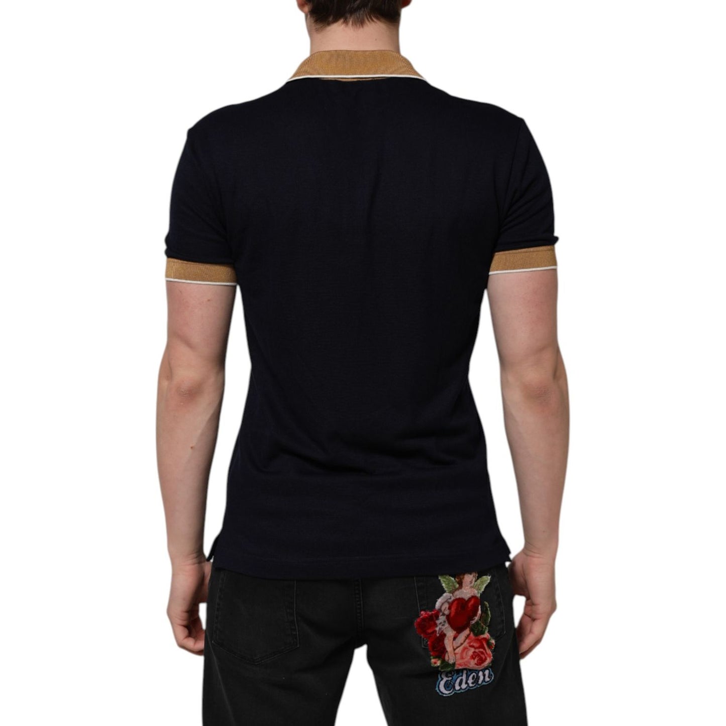 Dolce & Gabbana Black Cashmere Crown Logo Men Polo T-shirt